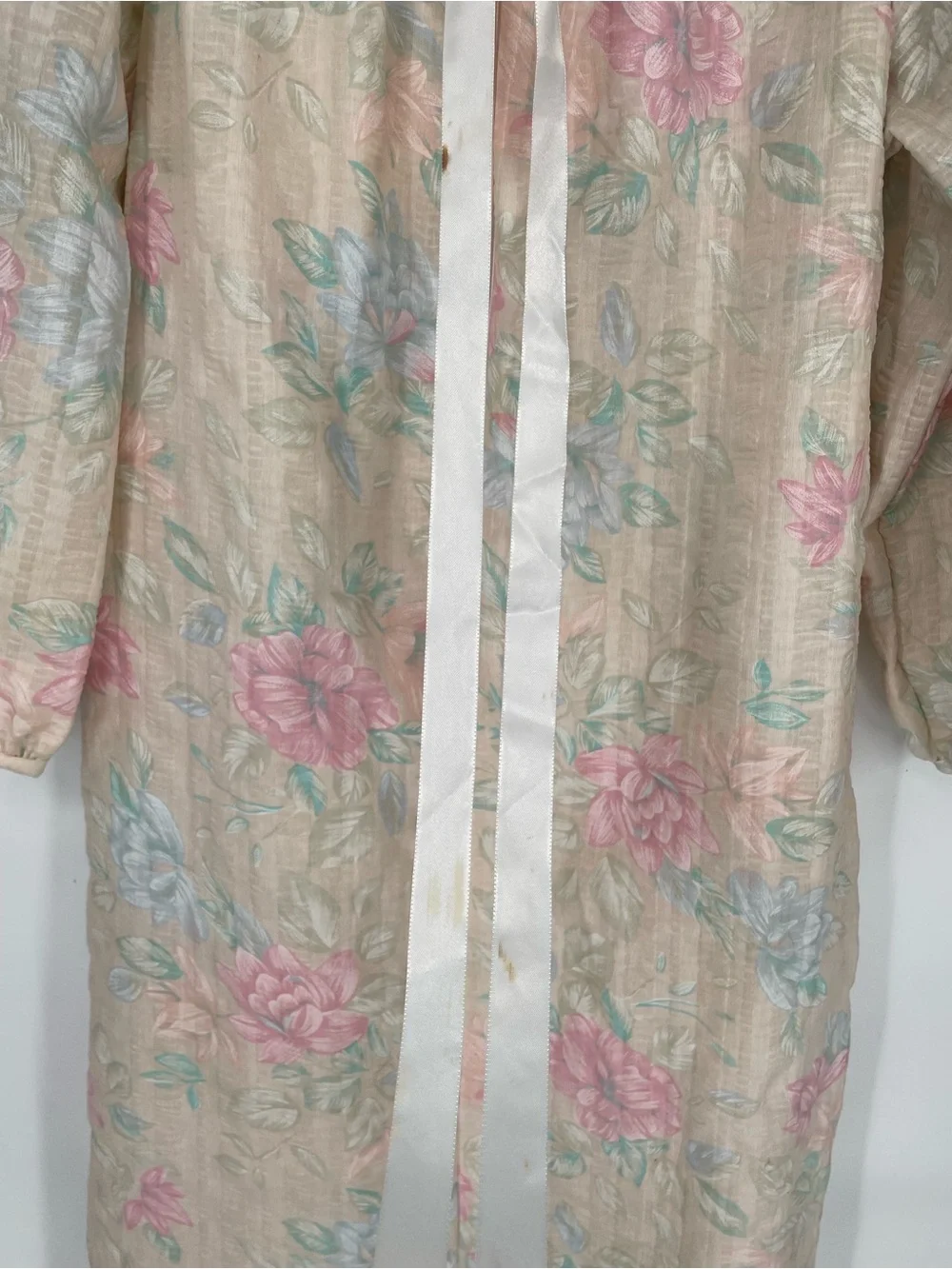 Vtg Anne Leslie Pastel Muted Floral 80s Textured Maxi House Coat PJs Zip Front - Picture 6 of 16